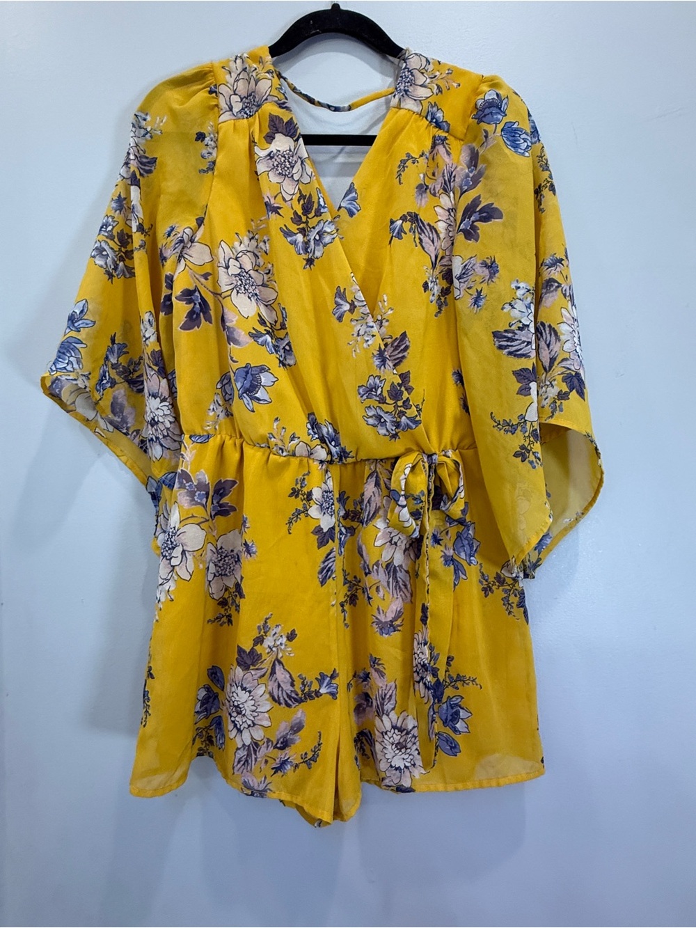 bailey blue Yellow Floral Wrap Tunic Romper